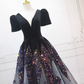 Ornate Black Ball Gown Sequins Short Sleeve Sweet 16 Dresses C8322
