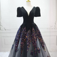Ornate Black Ball Gown Sequins Short Sleeve Sweet 16 Dresses C8322