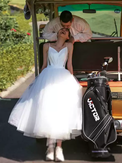 Romantic Spaghetti Strapless Bridal Dress White Tulle Wedding Dresses C8328