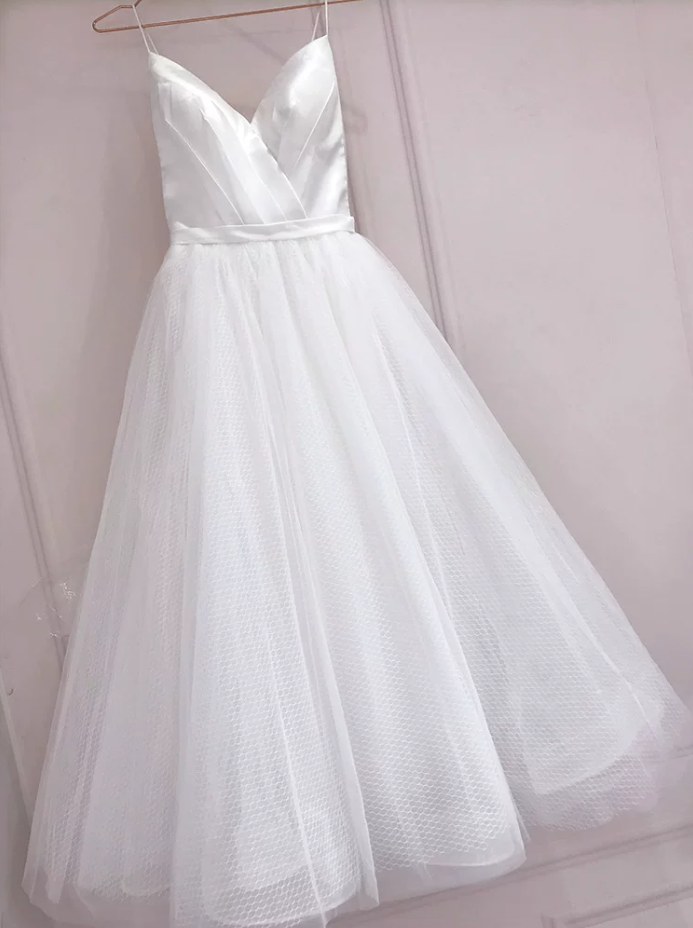 Romantic Spaghetti Strapless Bridal Dress White Tulle Wedding Dresses C8328