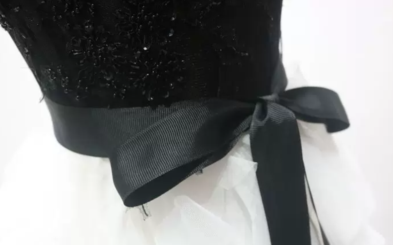 Unique Strapless Black & White Prom Dress Beading Tulle A-Line Evening Dress C8331