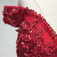 Luxurious Red Off-the-Shoulder Ball Gown Beaded Tulle Sweet 16 Dresses C8335