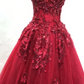 Luxurious Red Off-the-Shoulder Ball Gown Beaded Tulle Sweet 16 Dresses C8335