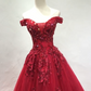 Luxurious Red Off-the-Shoulder Ball Gown Beaded Tulle Sweet 16 Dresses C8335
