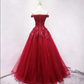 Luxurious Red Off-the-Shoulder Ball Gown Beaded Tulle Sweet 16 Dresses C8335