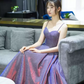 Glittering Spaghetti Straps Purple Prom Dress Sequins Evening Dress C8339