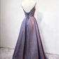 Glittering Spaghetti Straps Purple Prom Dress Sequins Evening Dress C8339