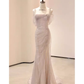 Vintage Mermaid Straps Pink Tulle Long Prom Dress C783