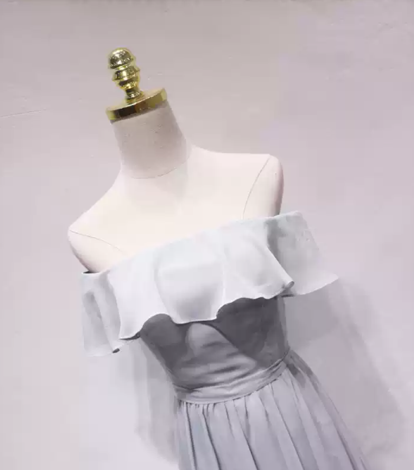 Simple Off-the-Shoulder Grey Prom Dress Ruffles A-Line Formal Dress C8343