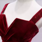 Romantic Spaghetti Straps Red Prom Dress Sequins Velvet A-Line Formal Dress C8346