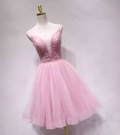 Glittering Sequins Pink Homecoming Dress Tulle Birthday Dress C8347
