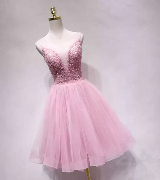 Glittering Sequins Pink Homecoming Dress Tulle Birthday Dress C8347