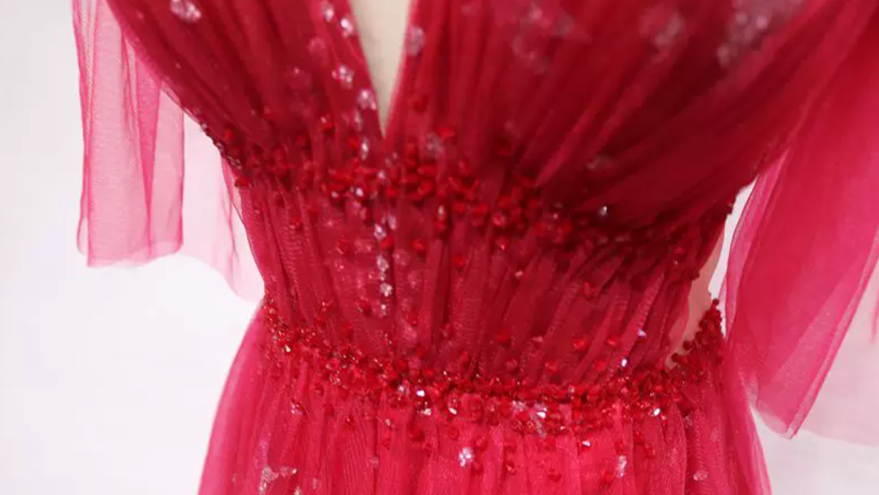 Brilliant Red Prom Dress Sequins Tulle A-Line Formal Dress C8348