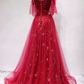 Brilliant Red Prom Dress Sequins Tulle A-Line Formal Dress C8348
