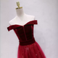 Charming Off-the-Shoulder Red Prom Dress Sequins Velvet A-Line Formal Dress C8349
