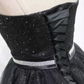 Charming Strapless Black Homecoming Dress Sequins A-Line Tulle Birthday Dress C8351