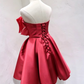 Simple Strapless Red Homecoming Dress A-Line Satin Birthday Dress C8353