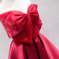Simple Strapless Red Homecoming Dress A-Line Satin Birthday Dress C8353