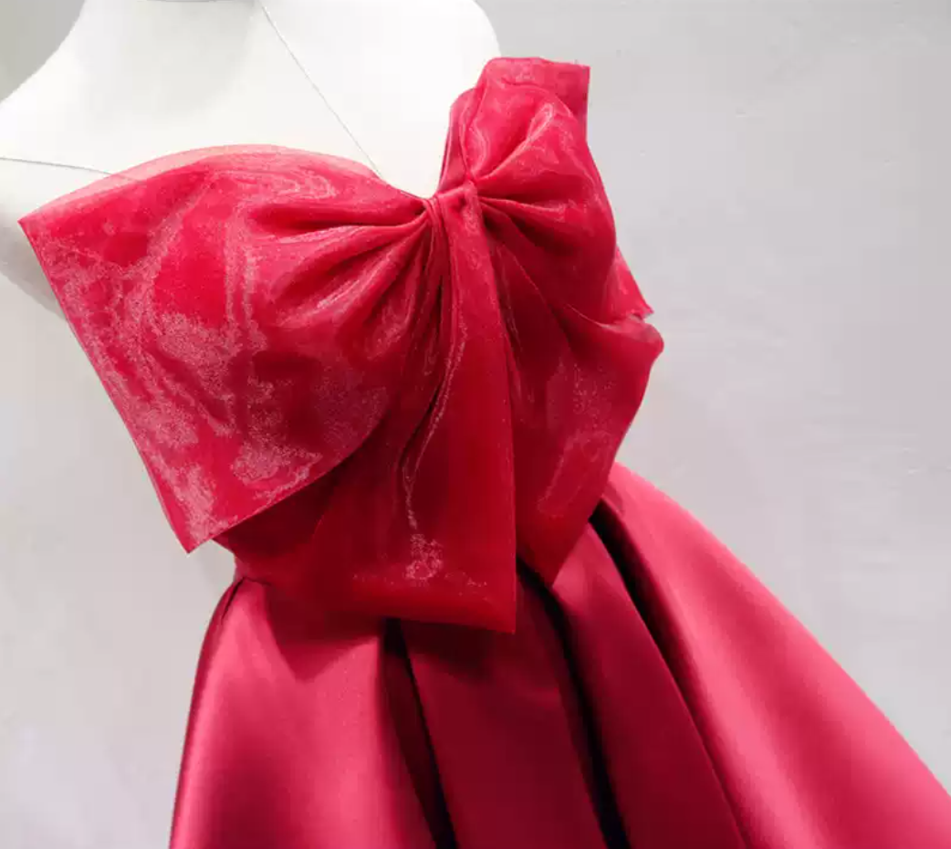 Simple Strapless Red Homecoming Dress A-Line Satin Birthday Dress C8353