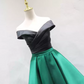 Trendy Off-Shoulder Black & Green Homecoming Dress A-Line Satin Birthday Dress C8354