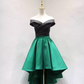 Trendy Off-Shoulder Black & Green Homecoming Dress A-Line Satin Birthday Dress C8354