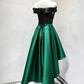 Trendy Off-Shoulder Black & Green Homecoming Dress A-Line Satin Birthday Dress C8354