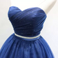 Mini robe de soirée en satin, sans bretelles, sans manches, ligne a, simple, C899