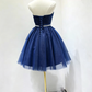 Mini robe de soirée en satin, sans bretelles, sans manches, ligne a, simple, C899