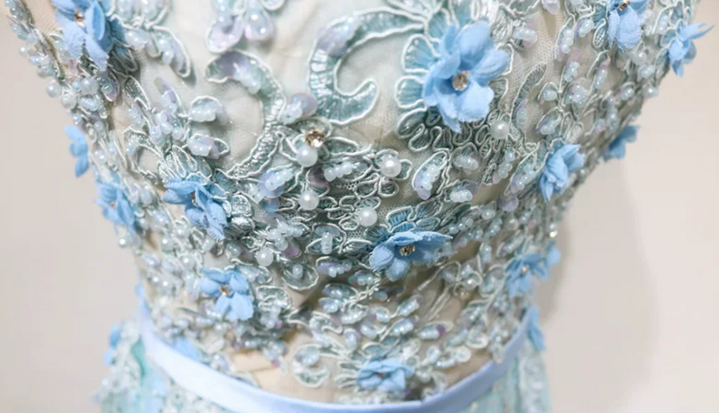 Elegant Illusion Neck Prom Dress Appliques Sequins A-Line Formal Dress C8360