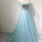 Elegant Illusion Neck Prom Dress Appliques Sequins A-Line Formal Dress C8360