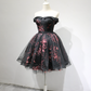 Vintage Off-the-Shoulder Black Homecoming Dress Tulle Floral A-Line Birthday Dress C8362