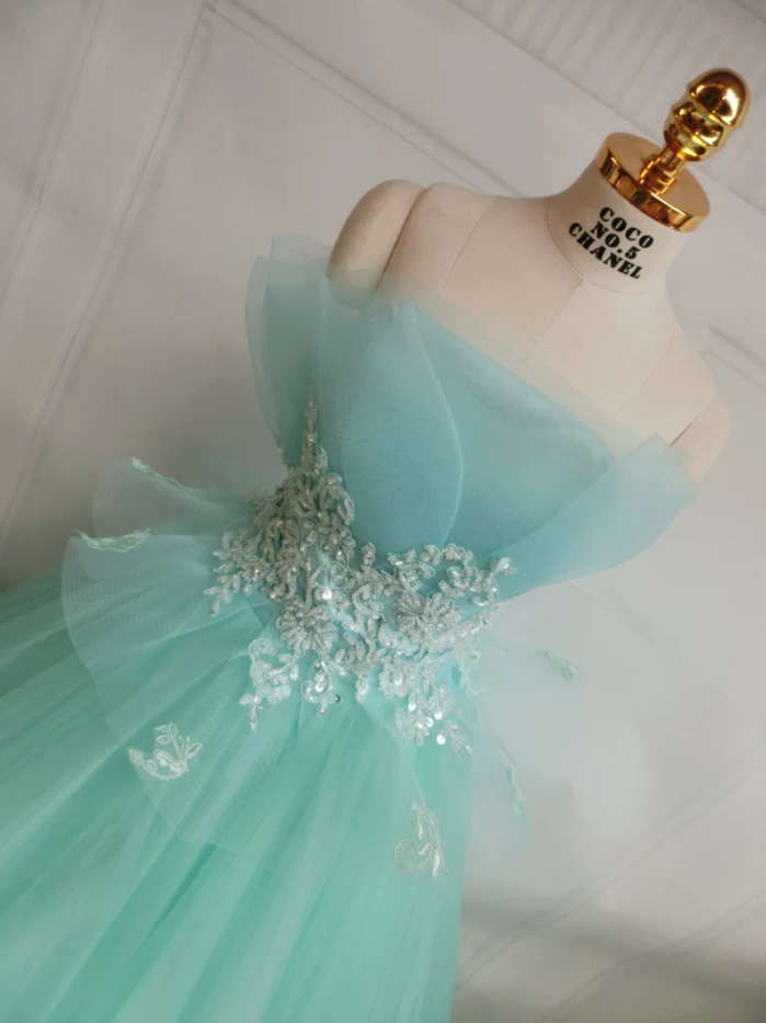 Retro Streapless Green Ball Gown Appliques Tulle Sweet 16 Dresses C8364