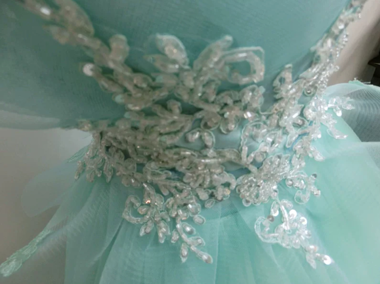 Retro Streapless Green Ball Gown Appliques Tulle Sweet 16 Dresses C8364