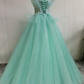 Retro Streapless Green Ball Gown Appliques Tulle Sweet 16 Dresses C8364