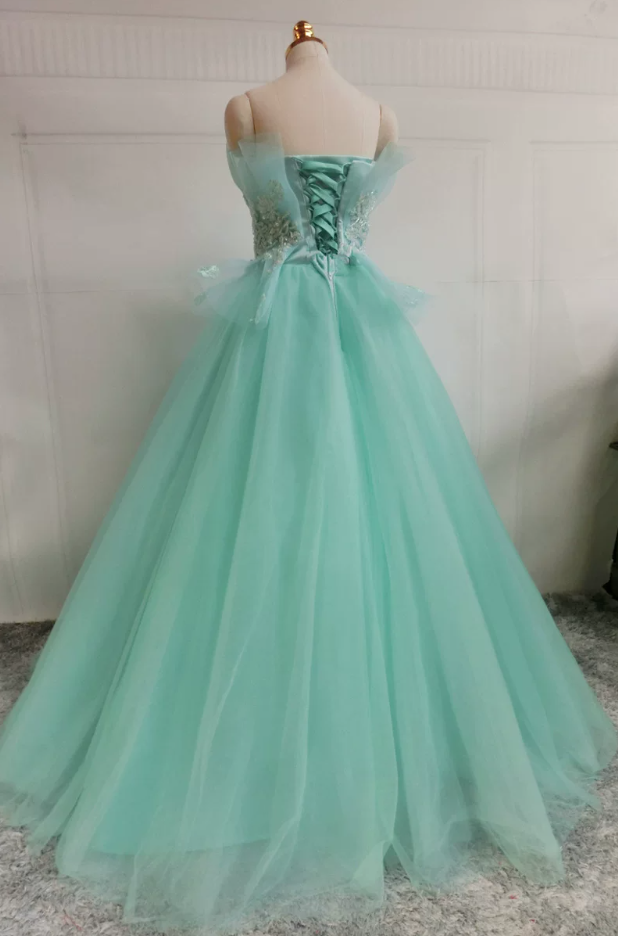 Retro Streapless Green Ball Gown Appliques Tulle Sweet 16 Dresses C8364