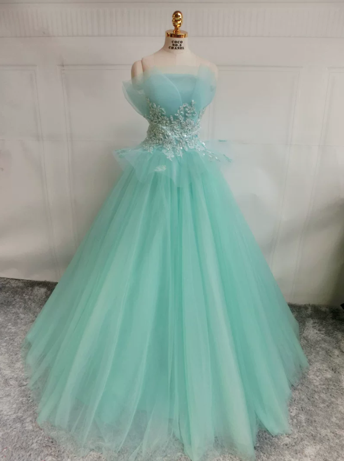 Retro Streapless Green Ball Gown Appliques Tulle Sweet 16 Dresses C8364