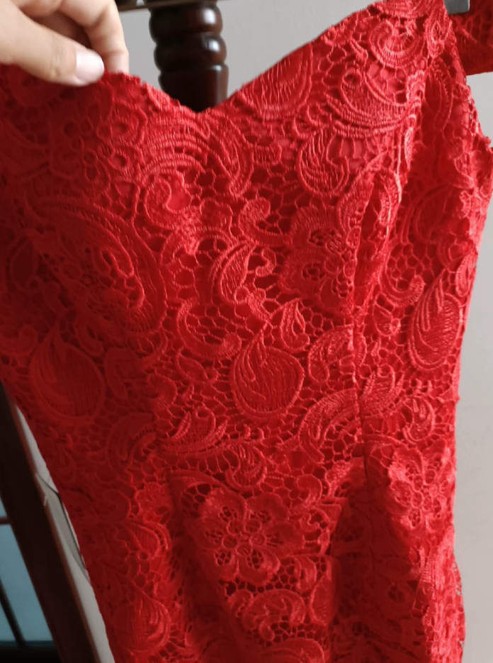 Charming Off-Shoulder Red Prom Dress Lace Sheath Formal Dress C8365
