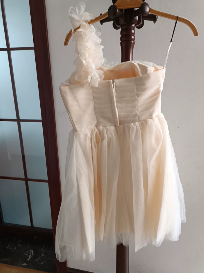 Mini robe de soirée en satin, sans bretelles, sans manches, ligne a, simple, C899