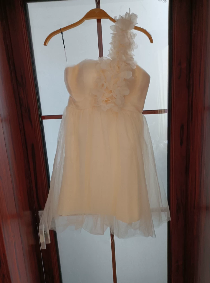 Mini robe de soirée en satin, sans bretelles, sans manches, ligne a, simple, C899
