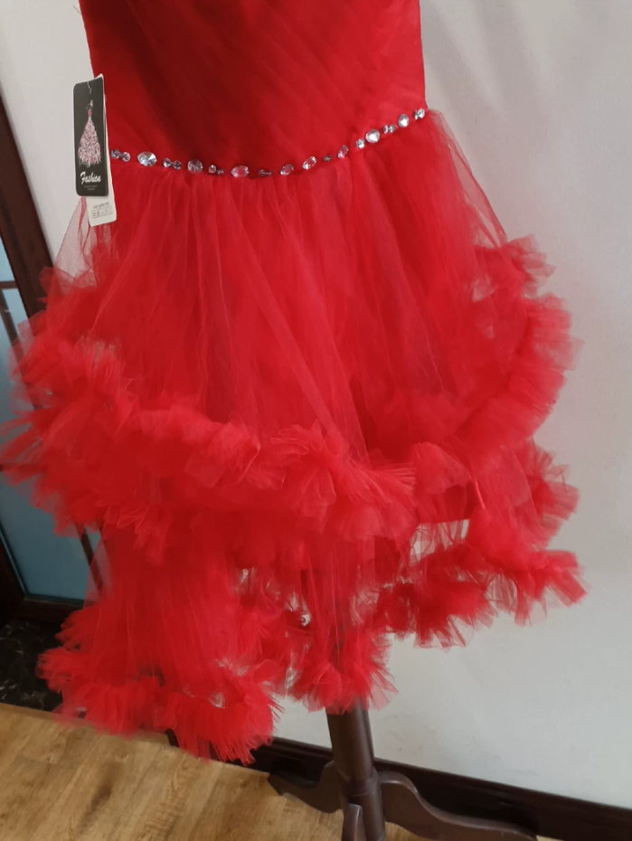 Sexy Red Beaded Homecoming Dress Ruffles Tulle A-Line Tulle Birthday Dress C8370