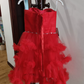 Sexy Red Beaded Homecoming Dress Ruffles Tulle A-Line Tulle Birthday Dress C8370