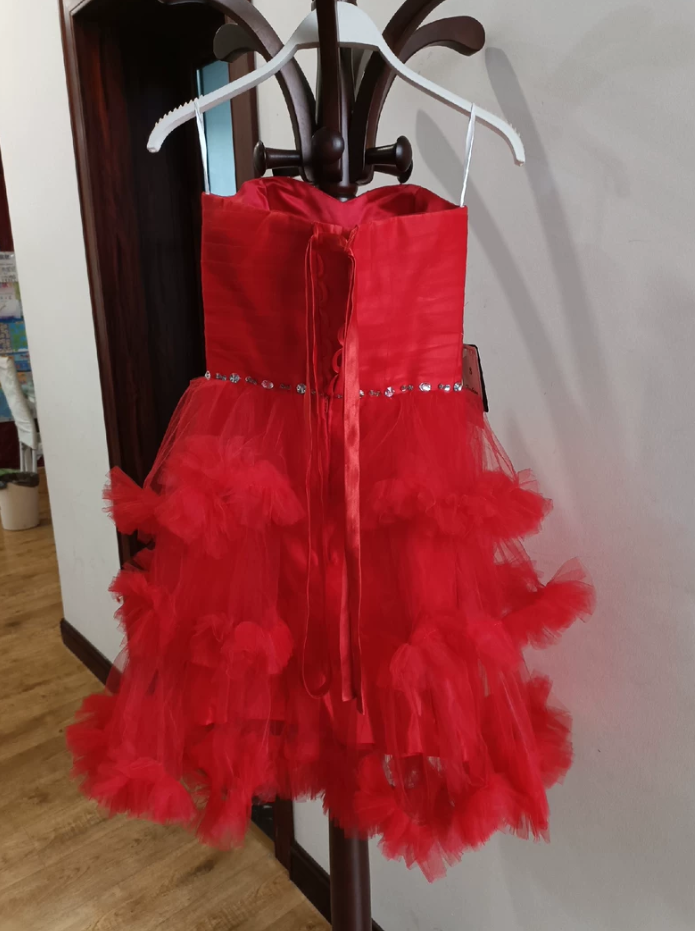 Sexy Red Beaded Homecoming Dress Ruffles Tulle A-Line Tulle Birthday Dress C8370