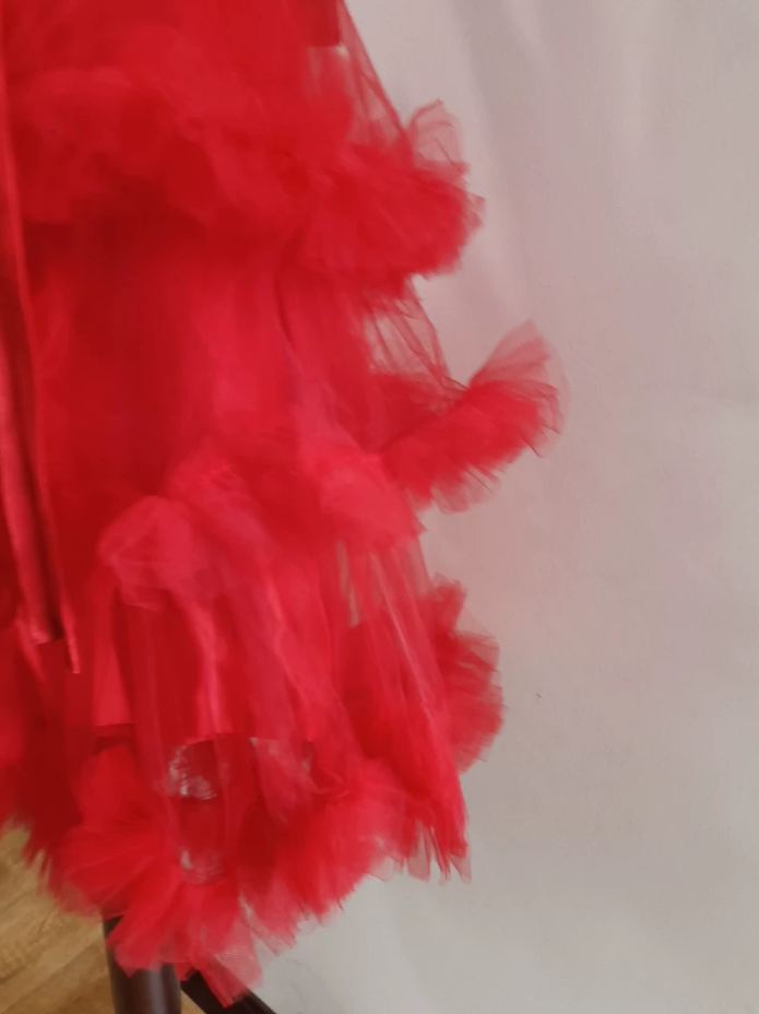 Sexy Red Beaded Homecoming Dress Ruffles Tulle A-Line Tulle Birthday Dress C8370