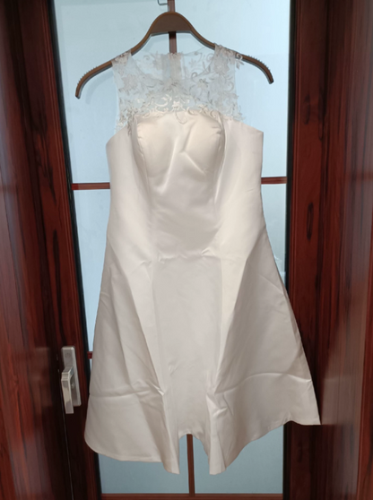 Graceful Satin White Homecoming Dress Lace A-Line Birthday Dress C8372