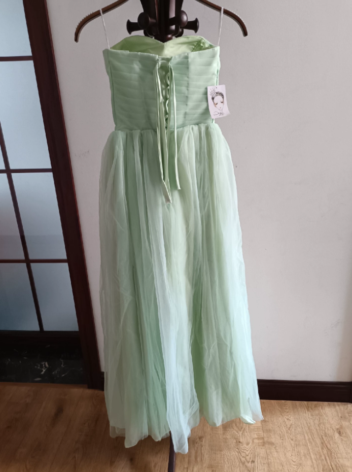 Unique Strapless Green Prom Dress Tulle A-Line Formal Dress C8377