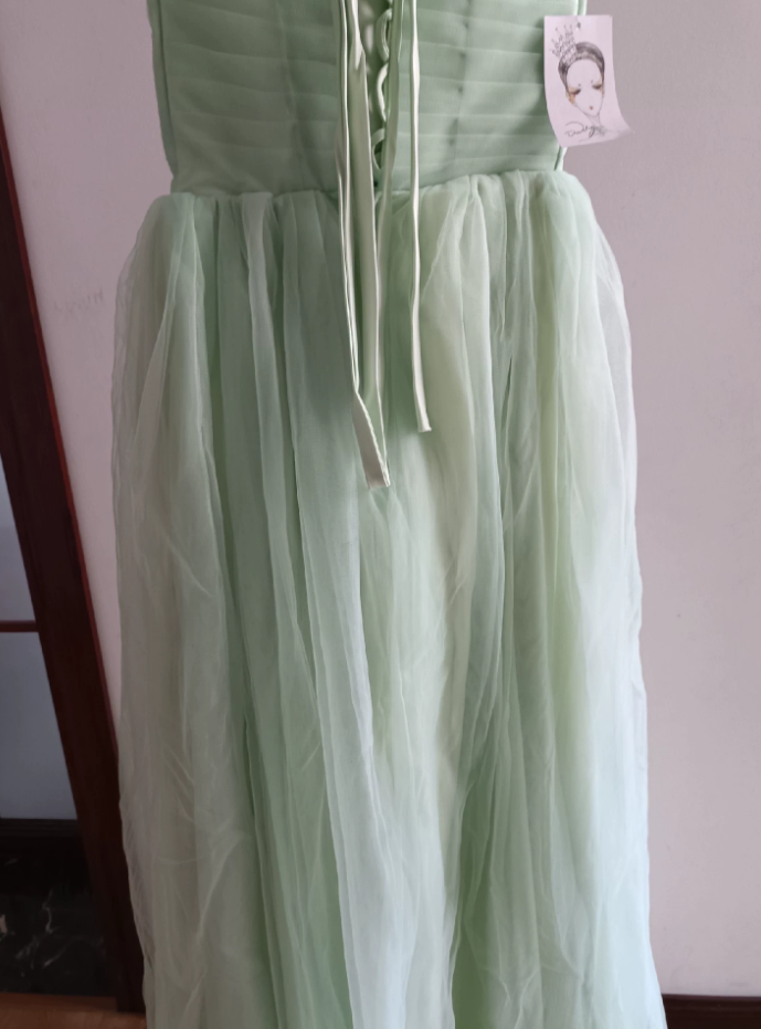 Unique Strapless Green Prom Dress Tulle A-Line Formal Dress C8377