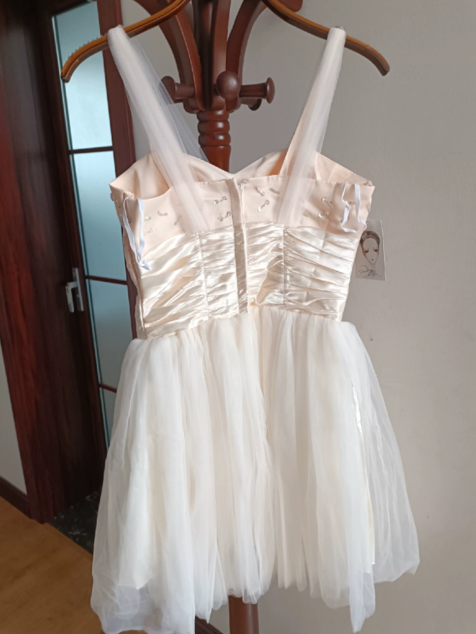 Mini robe de soirée en satin, sans bretelles, sans manches, ligne a, simple, C899