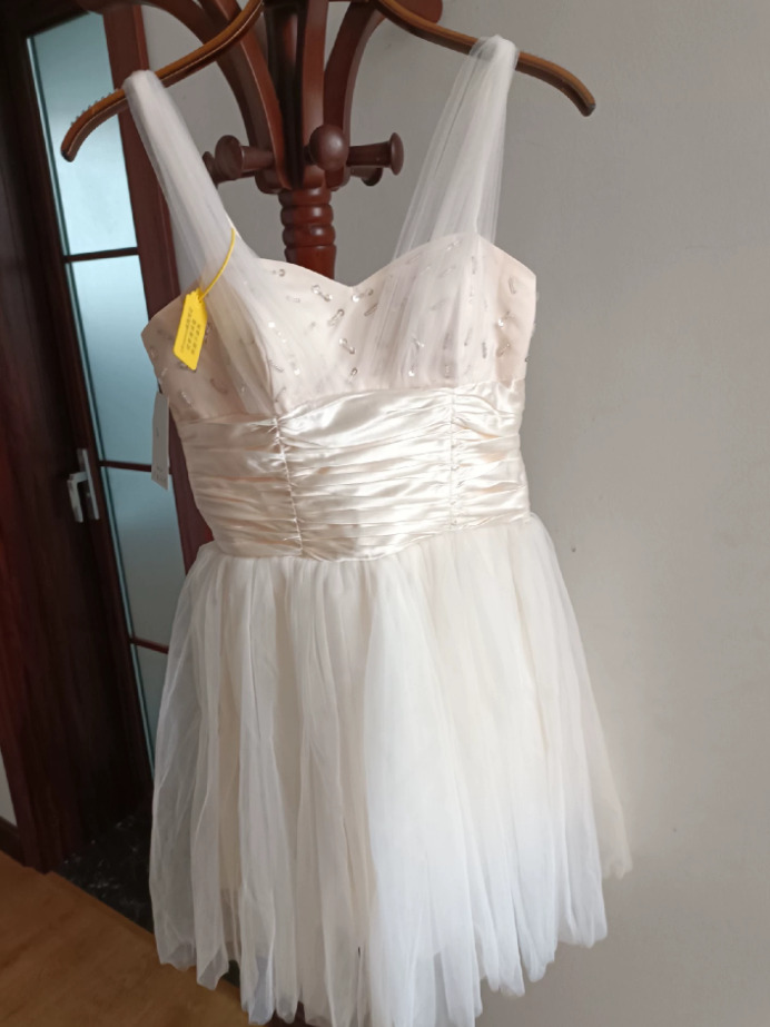 Mini robe de soirée en satin, sans bretelles, sans manches, ligne a, simple, C899