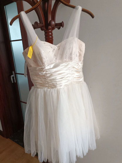 Mini robe de soirée en satin, sans bretelles, sans manches, ligne a, simple, C899