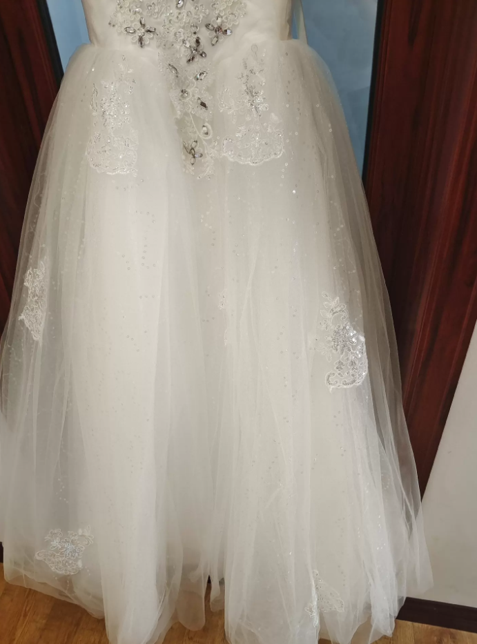 Charming Jewel Neck White Bridal Dress Sequins Beaded Tulle Wedding Dresses C8380